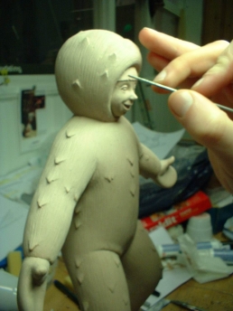 Eskimonika stop-motion puppet during sculpting