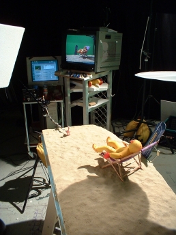 The stop-motion puppets on set