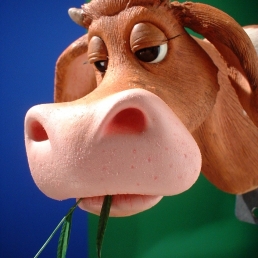 Silicone cow animation puppet close-up