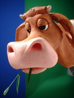 Silicone cow animation puppet close-up