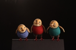 Bird stop-motion animation puppets ready for action