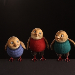 Bird stop-motion animation puppets ready for action