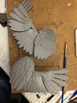 The finished sculpture of the wings for the crow ready for molds