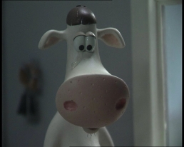 Close up of a cow stop-motion puppet