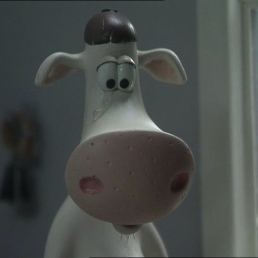 Close up of a cow stop-motion puppet