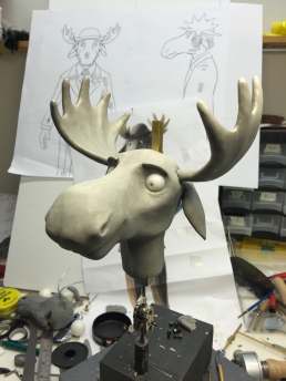 Work in progress on sculpting the moose head
