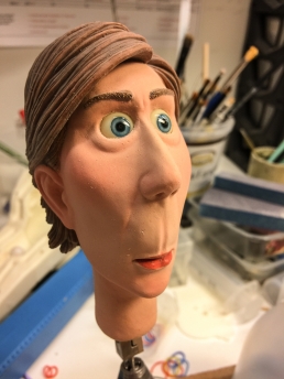 The finished stop-motion animation head with silicone skin