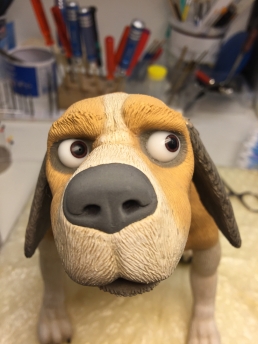 Testing some expressions on the finished stop-motion dog puppet