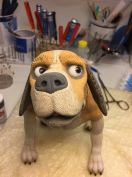 Testing some expressions on the finished stop-motion dog puppet