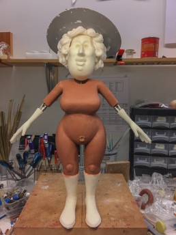 Working on the sculpture of the stop-motion puppet body for the widow