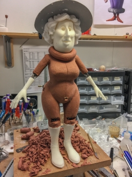 Working on the sculpture of the stop-motion puppet body for the widow